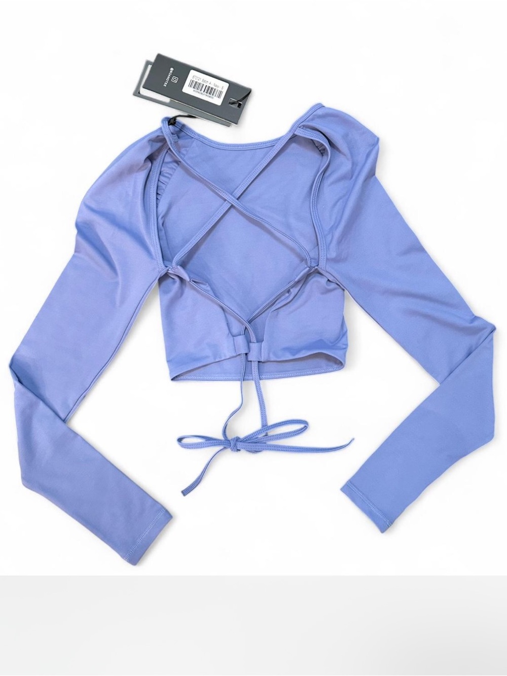 *NWT* BO+TEE Crop Sport Top with Back Adjustable Tie, LS Periwinkle Blue  — S